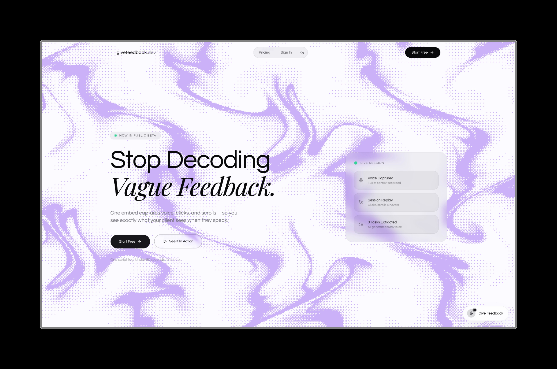 GiveFeedback.dev landing page
